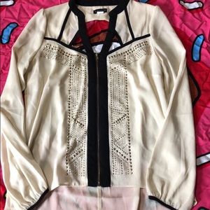 Cream open back button up